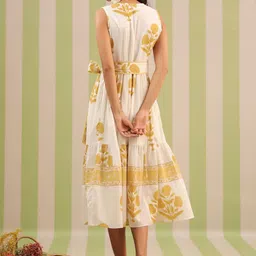 Jaipur Morni Floral Printed Cotton Midi Dress With Belt & Pockets image 4