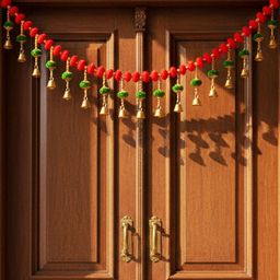 Go Hooked 2pcs Pom-Pom Balls Toran with Hanging Golden Bells for Door Decoration-picture-1