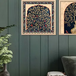 Kotart Brown & Teal Blue 2 Pieces Floral & Botanical Wooden Wall Arts-picture-0