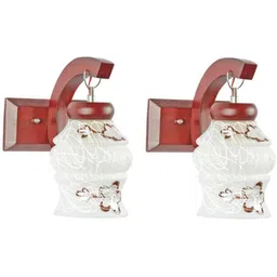 1ST TIME Brown & White Colourblocked Wood Contemporary Rectangle Shaped Wall Lamp-picture-20