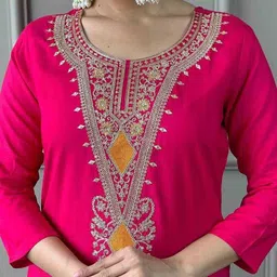 LIVIX Women Ethnic Motifs Embroidered Regular Thread Work Kurta with Trousers & With Dupatta image 5