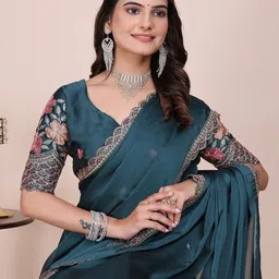 K 5 Fashion Embroidered Pure Chiffon Saree image 4