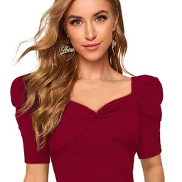 Fashion Care Sweetheart Neck Puff Sleeve Top-image-75