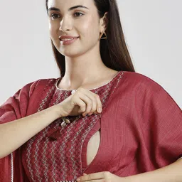 MORDEN MUSE Women Embroidered Thread Work Belted Detail Maternity Kaftan Kurta image 4