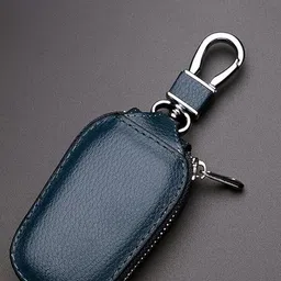 AUGEN Textured Genuine Leather Car Key Chain With Holder Metal Hook image 1
