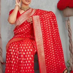 KALINI Woven Design Zari Heavy Work Banarasi Saree With Blouse Piece image 4