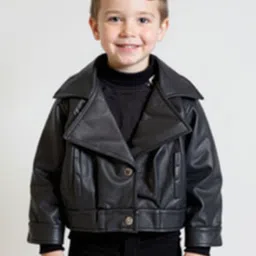 YK Girls Solid Lapel Collar Leather Jacket-picture-20