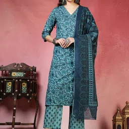 Meena Bazaar Floral Printed Sequinned Straight Kurta With Trousers & Dupatta-picture-31