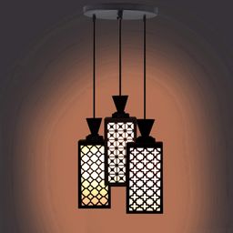 Gojeeva Black & White Textured Rectangle Shaped Wooden Pendant Ceiling Lamp-picture-47