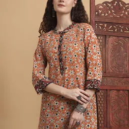 SUFIZA LIFESTYLE Women Floral Printed Pure Cotton Straight Kurti-picture-10
