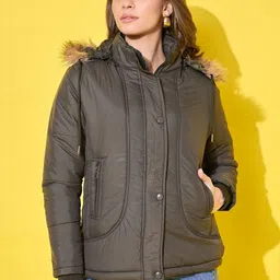 The Roadster Lifestyle Co Quilted Winter Jacket With Detachable Hoodie-image-75