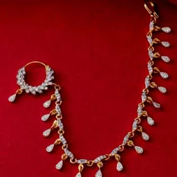 Opal Touch Gold-Plated Cubic Zirconia Studded Chained Nosepin image 2