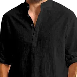 APEKTRA Mandarin Collar Roll-Up Sleeves Straight Short Kurta image 3