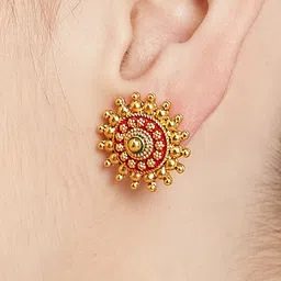 ATIBELLE Gold-Plated Floral Meenakari Work Studs image 4