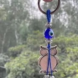 BLUE BEADS Blue and Silver Evil Eye with Lucky Owl Keychain image 4