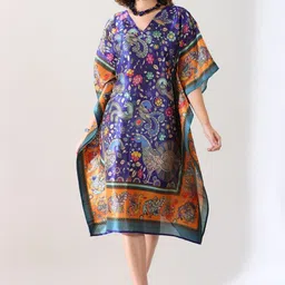 PIAAH Floral Print Kimono Sleeve Kaftan Midi Dress image 1