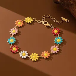 MYKI Stainless Steel Gold-Plated Daisy Flower Wraparound Bracelet image 4
