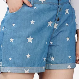 SUMAVI APPREALS Women Regular Fit Star Printed High-Rise Denim Shorts-image-33