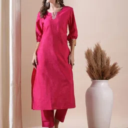 FASHOR Yoke Design Puff Sleeves Mirror Work & Zari With Applique Kurta With Trouser-picture-20