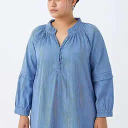 AATMIK Striped Mandarin Collar Cotton Top-picture-24