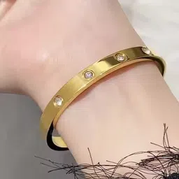 ISAMORA Stainless Steel Gold-Plated American Diamond Studded Bangle-Style Bracelet image 4