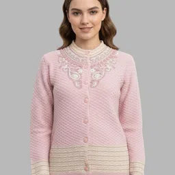 Gouri Women Embroidered Round Neck Long Sleeves Woollen Cardigan Sweaters-picture-41