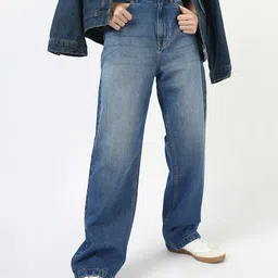 Bewakoof Women Blue Baggy Cotton Straight Fit Jeans-picture-23