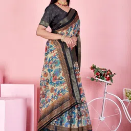 SYMVI Ethnic Motifs Zari Linen Blend Saree image 4