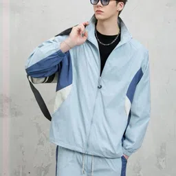 HERE&NOW Men Mock Collar Colourblocked Sporty Jacket-picture-39