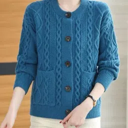 StyleCast Women Cable Knit Self Design Round Neck Long Sleeve Cardigan-picture-19