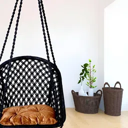 Patiofy Black & Brown Cotton D-Shaped Comfortable Hammock Swing Chair With Cushion-image-31