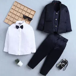 FOURFOLDS Boys Woven Design Jacquard 3 Piece Suit Set With Bow-picture-21