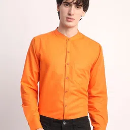 THE BEETEL HOUSE Men Smart Regular Fit Band Collar Solid Cotton Casual Shirt-picture-15