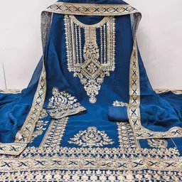 SAINOOR Embroidered Silk Georgette Unstitched Dress Material image 2