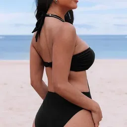 enaya store Monokini Solid Women Bikini Black Swimsuit image 5