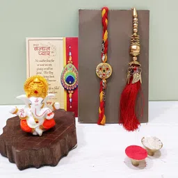 craftvatika Bhaiya Bhabhi Rakhi Gift for Bhaiya Bhabhi with Ganesha Idol Showpiece Assorted Rakhi, Showpiece, Greeting CardSet image 3