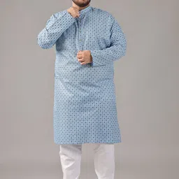 SOJANYA PLUS Size Floral Foil Printed Band Collar Cotton Linen Straight Kurta-picture-19