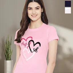 Tromko Women Pack of 3 Typography Printed Round Neck Cotton T-shirts-picture-31