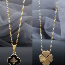 Birado Jewellery Set Of 2 Stainless Steel Gold-Plated Floral Enamelled Pendant With Chain-image-76