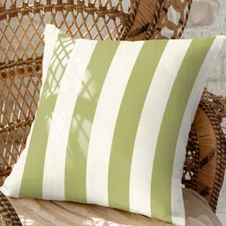 Aura Green & White 2 Pieces Striped Square Cushion Covers image 3