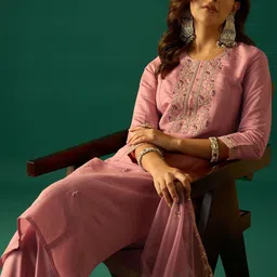 Varanga Women Ethnic Motifs Embroidered Thread Work Kurta with Trousers & Dupatta image 4