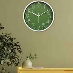 Aura White & Green Printed Contemporary Wall Clock image 2