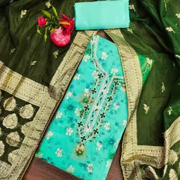 SAINOOR Floral Printed Beads Work Organza Unstitched Dress Material-picture-26