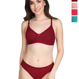 Liigne Pack Of 4 Women Everyday Padded Bra Pure Cotton Bra Panty Set-picture-36