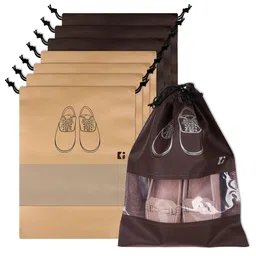 Kuber Industries Beige & Coffee Brown 6 Pieces Printed Regular Shoe Covers-picture-24