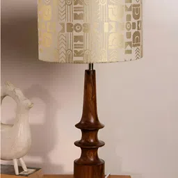 FREEDOM TREE Brown & Gold-Toned Printed Cylindrical Shaped Wooden Table Lamp-picture-2