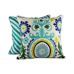 IZAAFA Green & White Set of 2 Embroidered Square Cushion Covers image 4