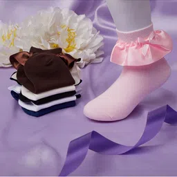 NESKA MODA Girls Frill Lace Ankle-Length Socks image 3