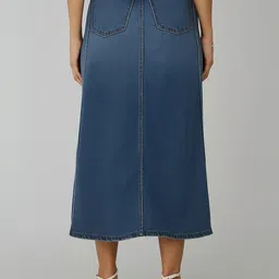 Lounge Dreams Women Solid A-Line Midi Pure Cotton Denim Skirts image 3