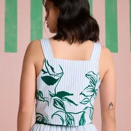 Muvazo Rosette Striped Square Neck Top With Skirt Co-Ords image 3